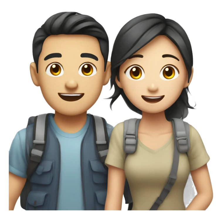 Cute young  Asian couple excitedly traveling  sticker
