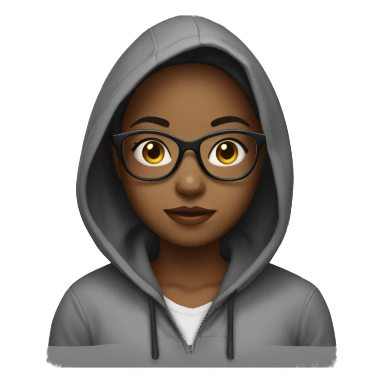 girl wearing hoodie with glasses, eyes black sticker