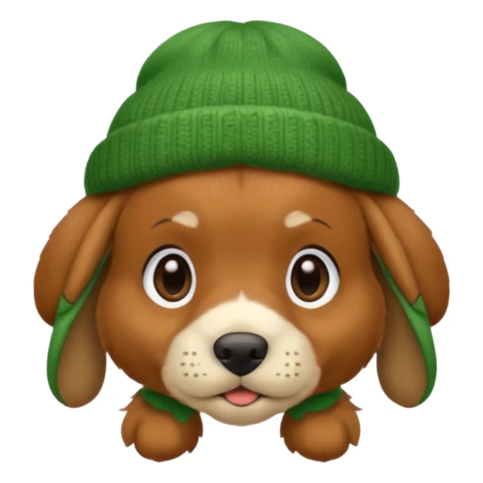 Dog in Green Beanie – brown puppy with floppy ears and cozy beanie. sticker