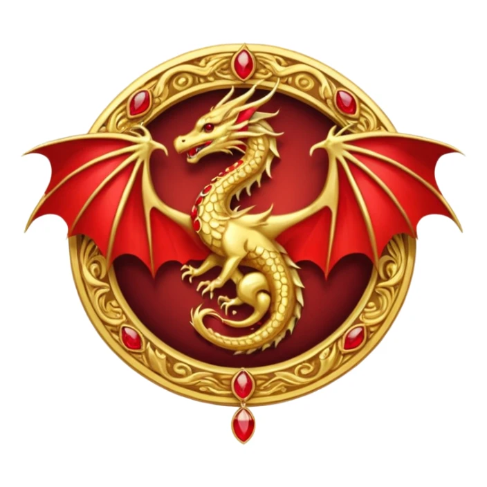Golden Dragon with wings crest/brosch in a circle with red gems sticker