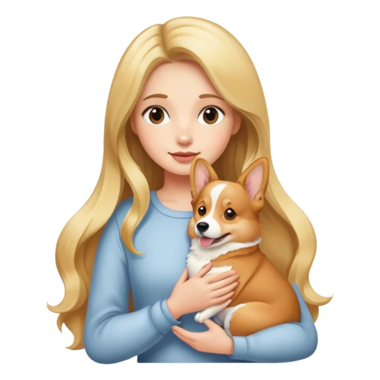 girl with long blond hair hold a corgi sticker