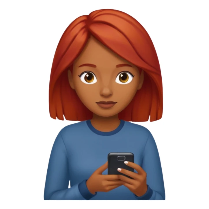 quiero un emoji de una morena peliroja viendo su celular sticker