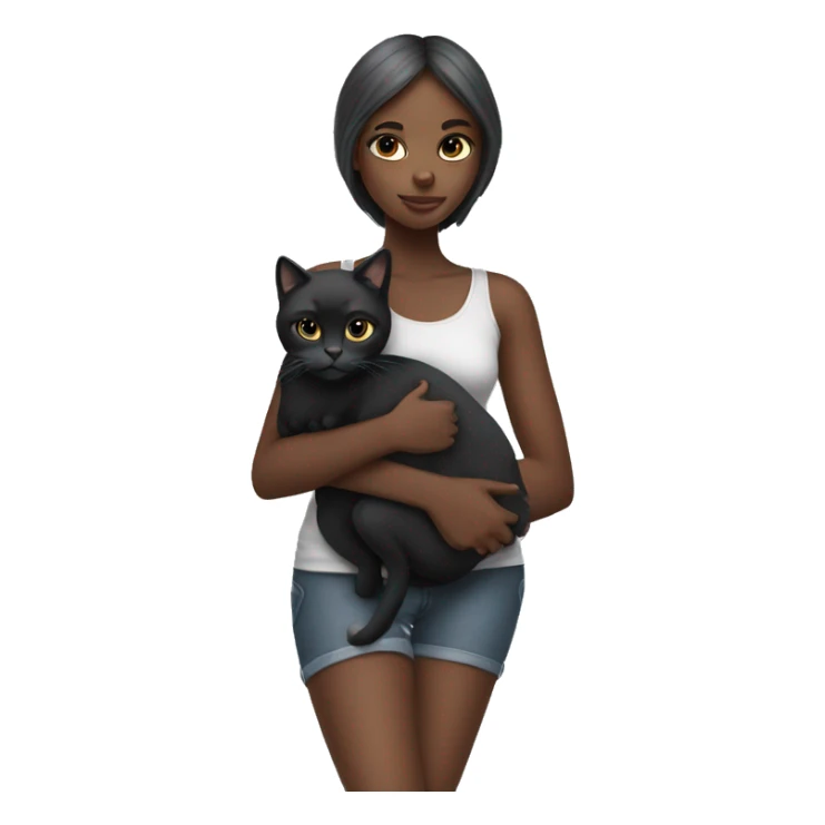 black slim girl with grey cat cuddling sticker