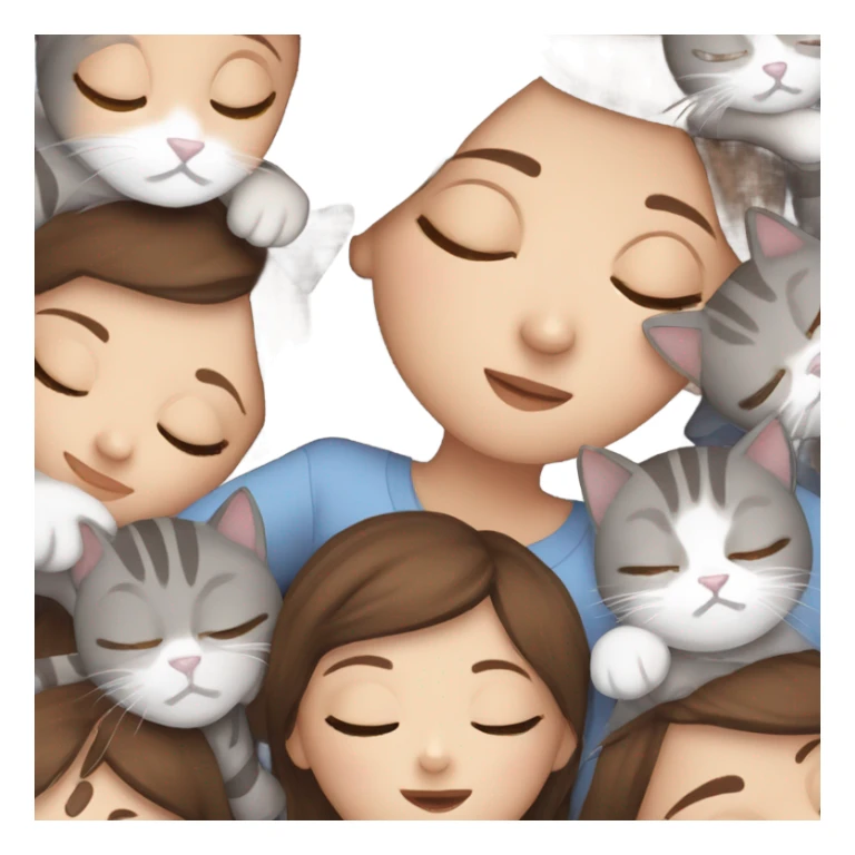 Girl with brown hair and Brown eyes sleeping with two gray cara sticker