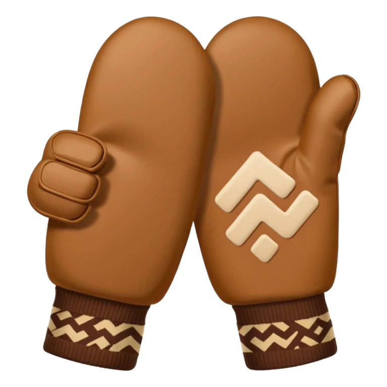 thumbs up fist, hand only, brown knit mitten with zig-zag beige pattern sticker