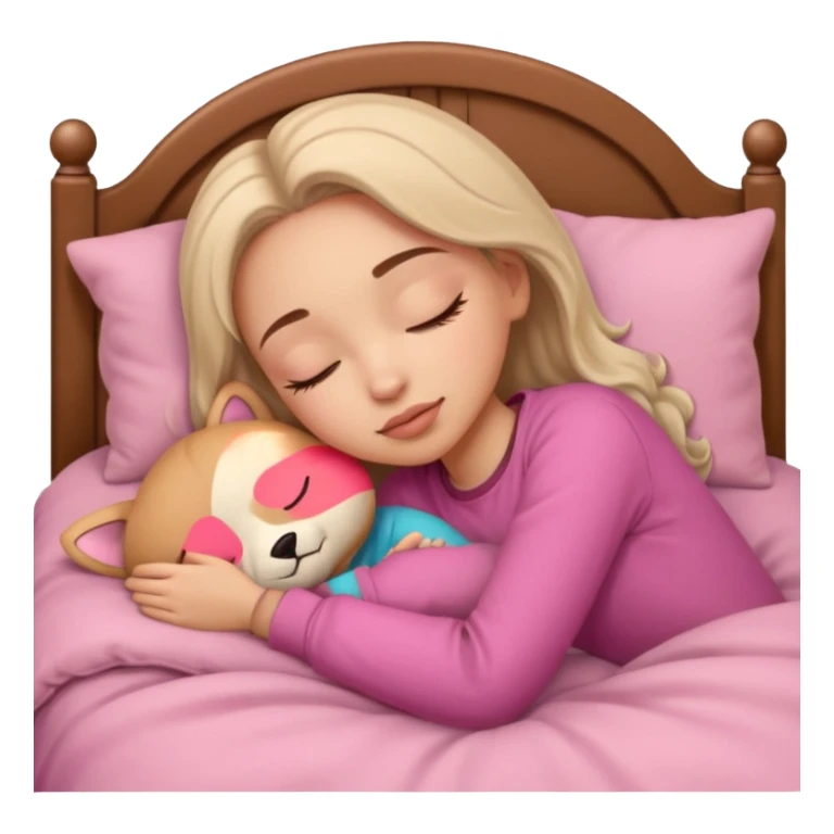 single-girl-in-brown-cozy-pink-bed-sleeping-pretty-eyelashes-light-skin sticker
