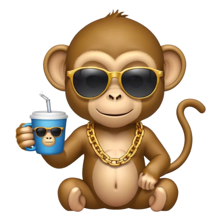 monkey with sunglasses and tshirt and chain and cup  sticker