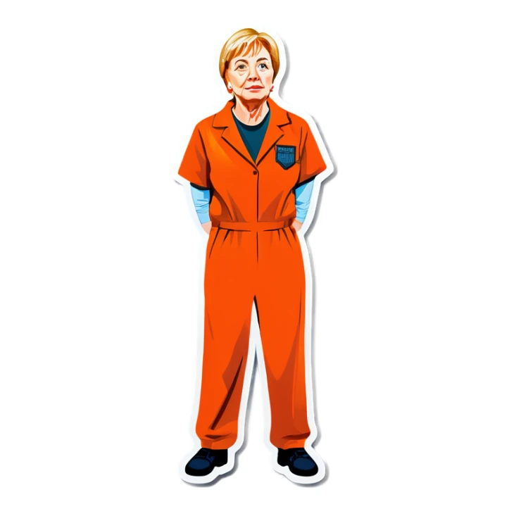 Governor Janet Mills arrested Behind Bars In an Orange Jumpsuit make her more realistic and scared without the mask sticker