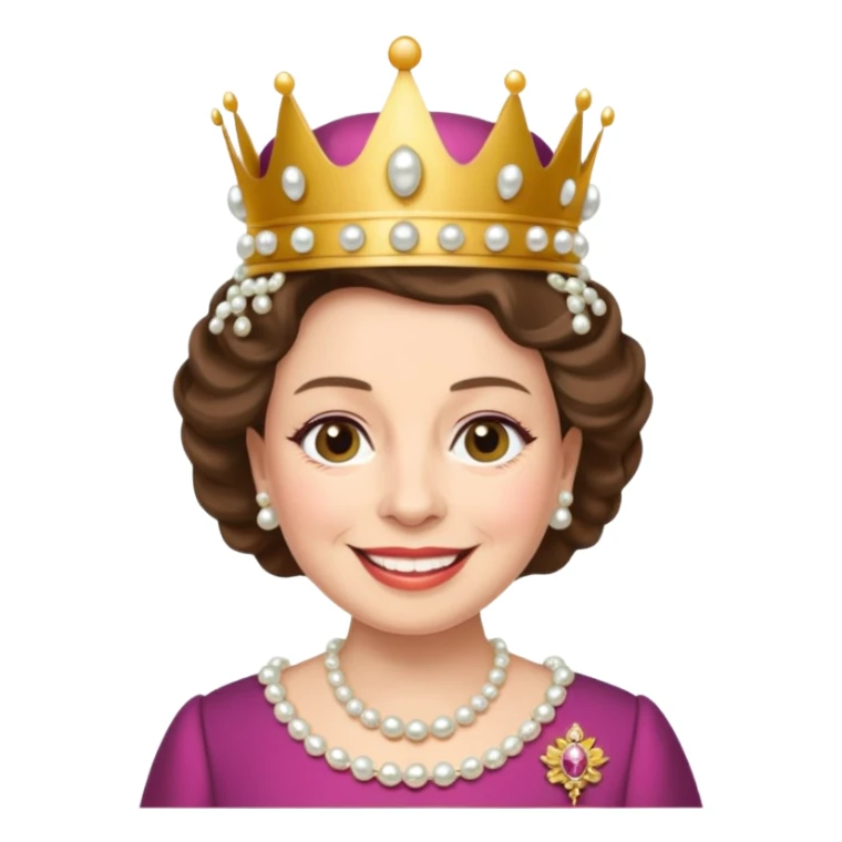Queen Elizabeth II emoji, wearing a crown and pearls, smiling sticker