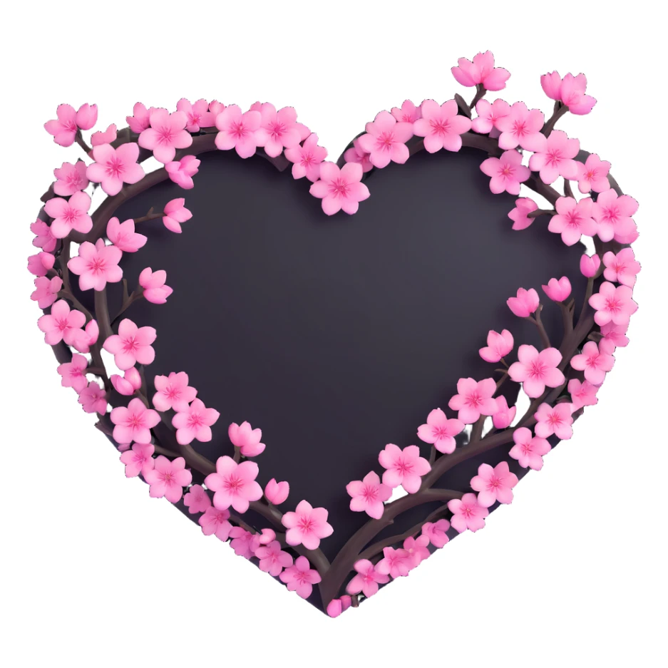 goth sakura heart, black heart with a sakura branch wrapping around, glowing pink blossoms, no background sticker