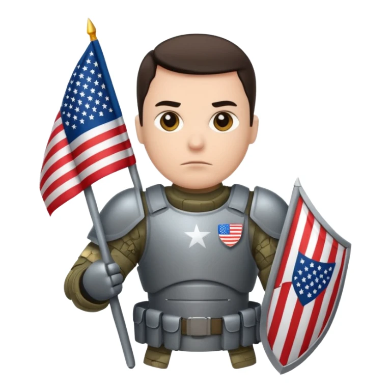 generate white full-armored american soldier with small usa flag on shoulder sticker