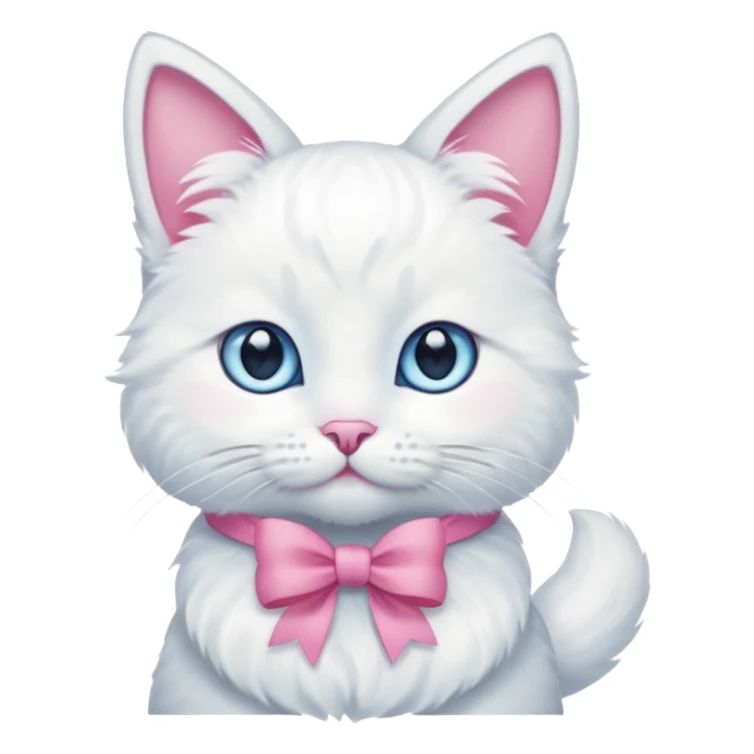 white cat sitting and she has a pink small bow on her right ear,she has blue eyes sticker