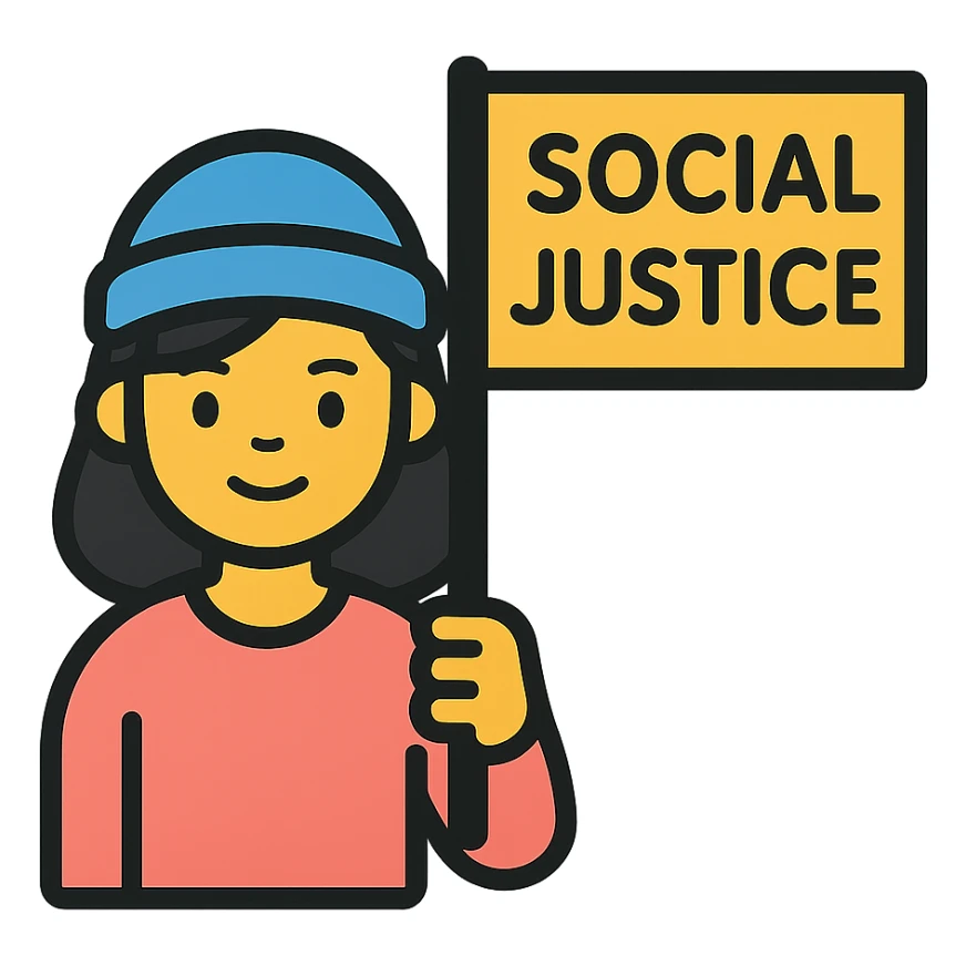 girl with blue beanie holding a protest flag for social justice sticker
