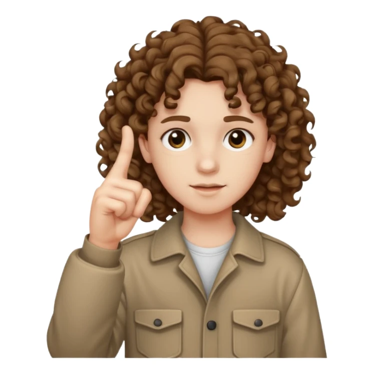 Pale young teenager with curly brown hair giving middle finger sticker