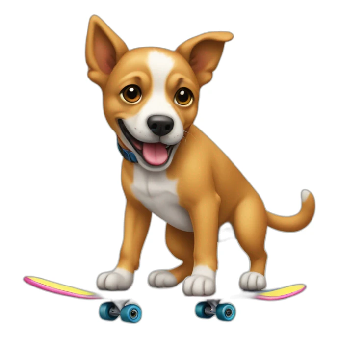 Un chien qui fait du skate e’ couleur sticker