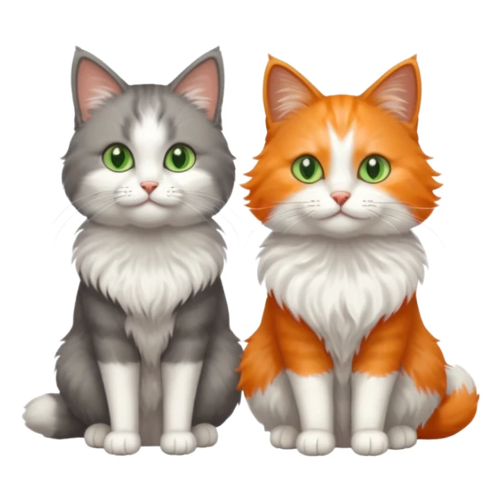 a realistic looking very fluffy grey and white cat with grey legs and white paws, sitting next to another cat sticker