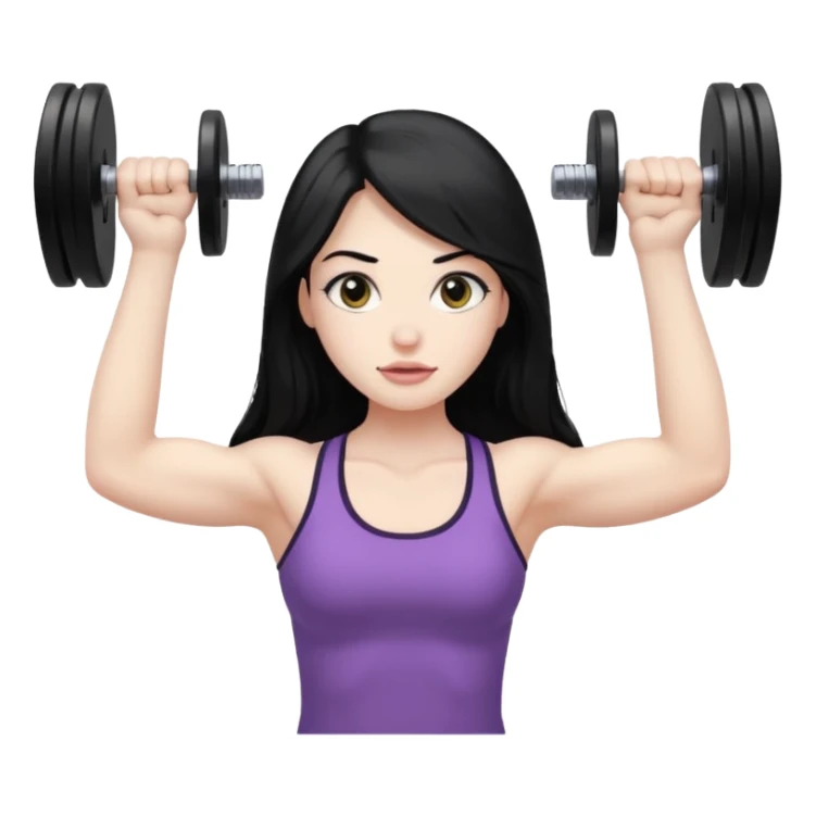 pale girl with long black hair doing weightlifting sticker