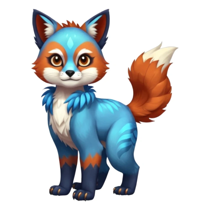Colorful tropical blue exotic cute cool beautiful shiny beautiful fantasy-caracal-Gryphon-Cacomistle-Trico-Red-Panda-oncilla-animal-Fakémon-hybrid-fursona (full body) sticker