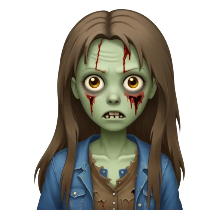 a zombie woman with straight brown long hair sticker