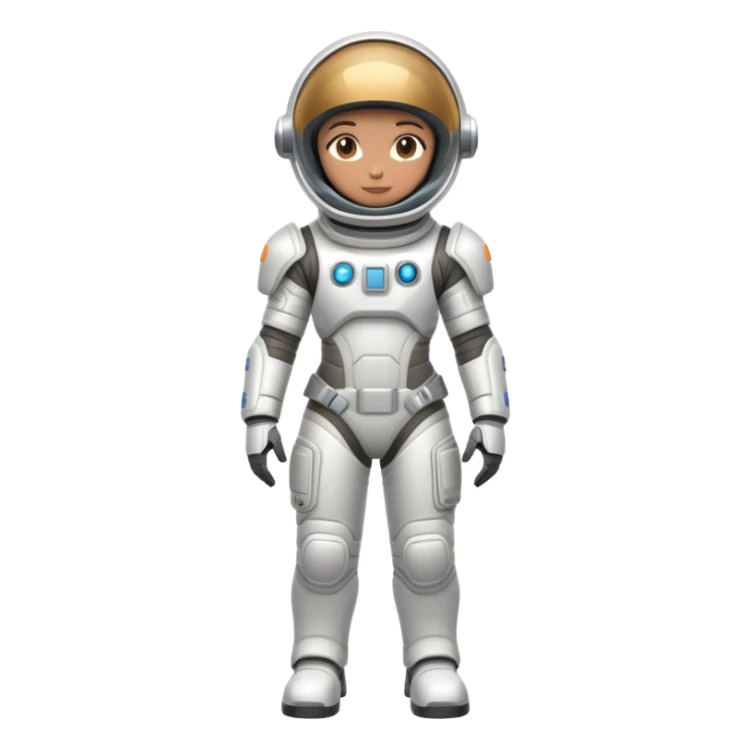 Futuristic astronaut in a high-tech spacesuit, sleek helmet with reflective visor, detailed sci-fi armor, standing pose, science fiction aesthetic sticker