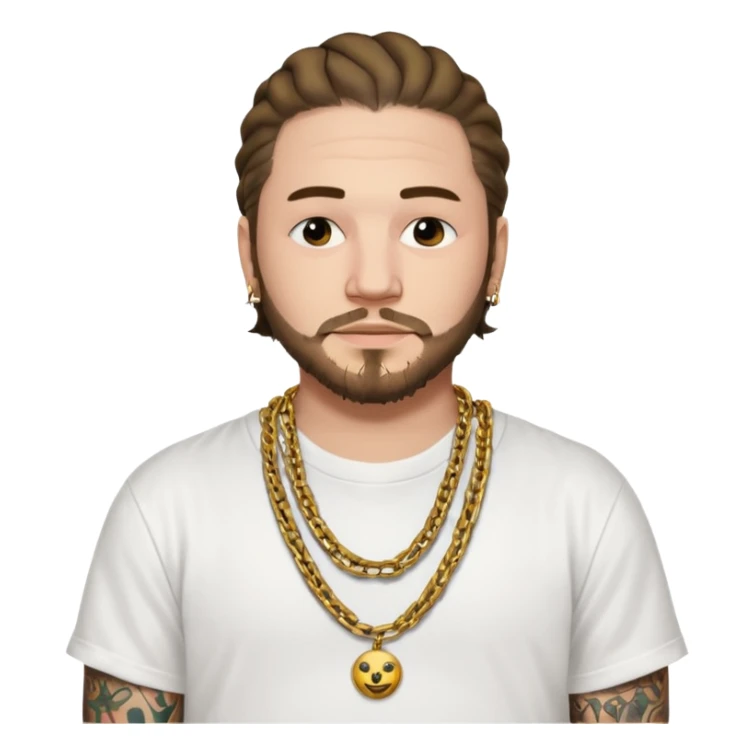 post malone with gold chain necklace, having tattooed sticker