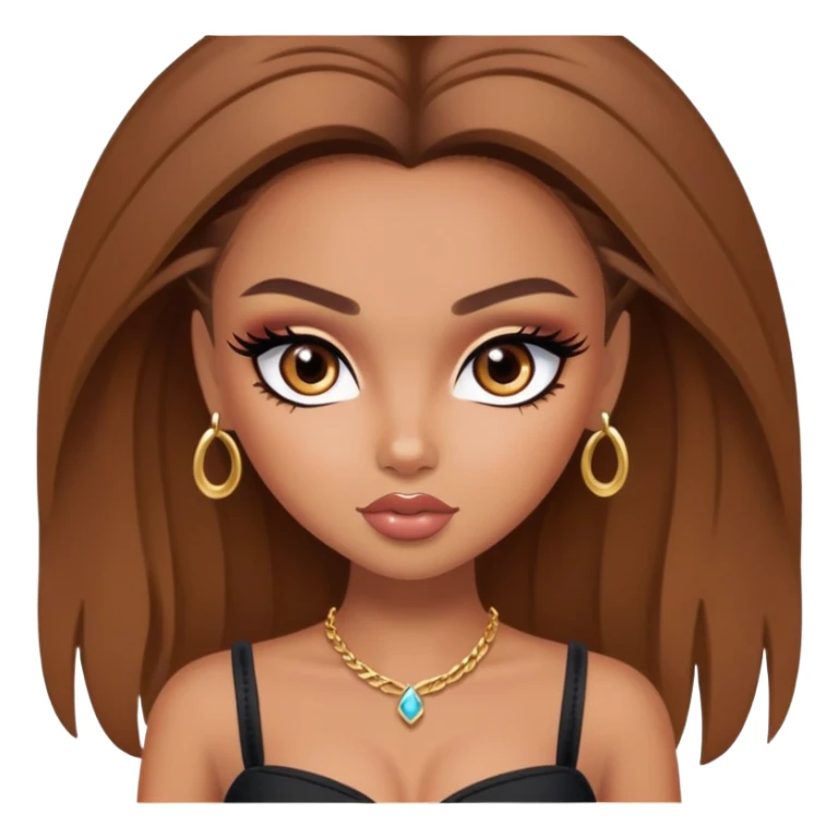 brown hair, brown eyes, pretty bratz baddie with makeup sticker