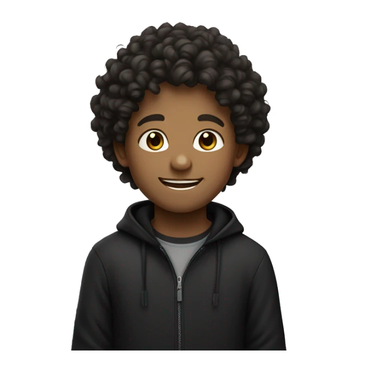 Boy with curly hair smiling in black shirt sticker