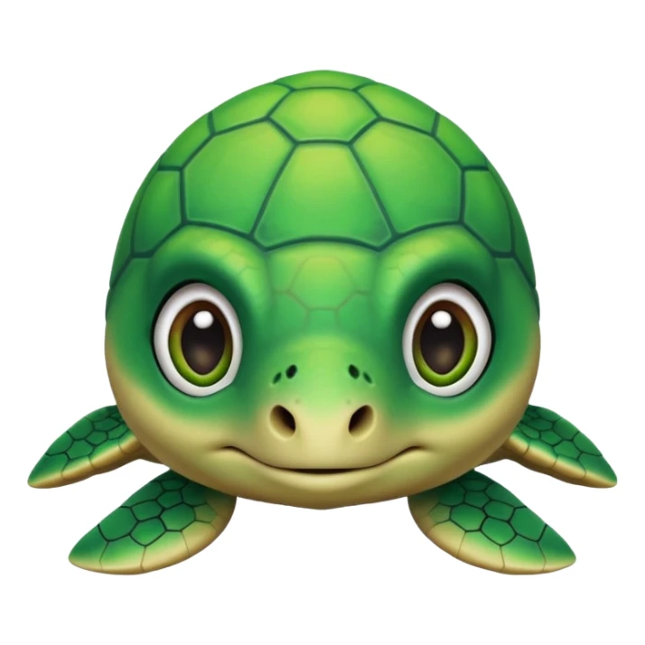 whimsical 3D green turtle with a round face, large expressive eyes, and tiny paws sticker
