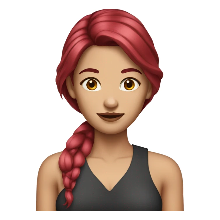 woman with long straight and ruby hair down and white skin sticker