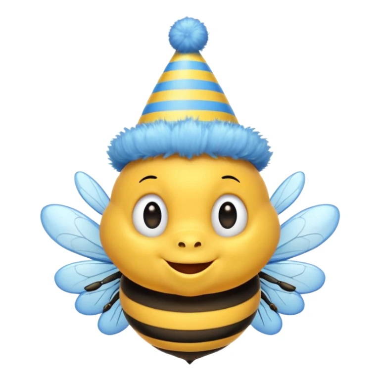 
Bees with blue Birthday Hat, Happy bee with striped party hat sticker
