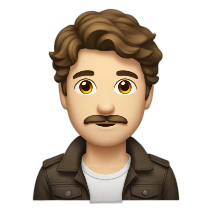 Young man with brown hair and mostache sticker