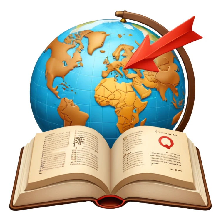 An icon featuring an open book with speech bubbles showing different alphabets—Latin, Cyrillic, Kanji. A globe and translation arrows symbolize global communication and language learning. Transparent background highlights cultural exchange and linguistic diversity. sticker