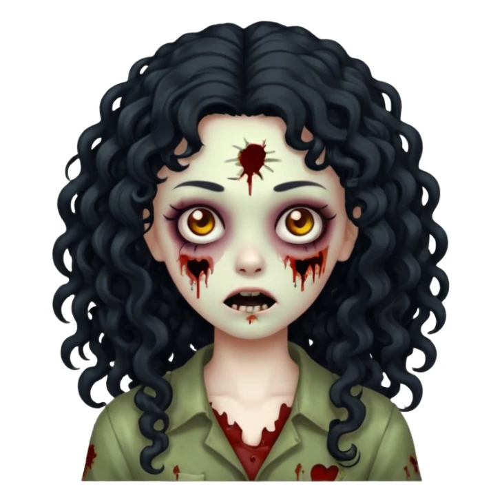 Zombie girl with black long curly hair sticker