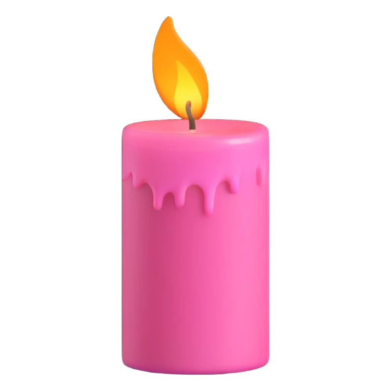 Draw a pink candle with a flame on it at an angle of 5 degrees from the horizontal. sticker