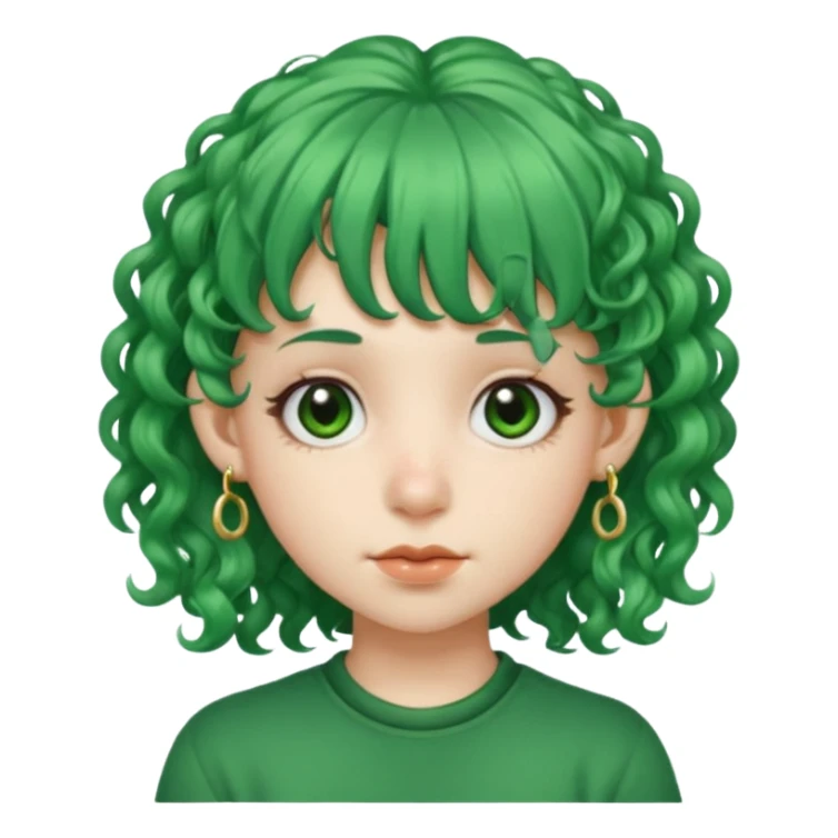 green curly  haired with hair bangs big head accessory big nose mid size ear young piercing  sticker