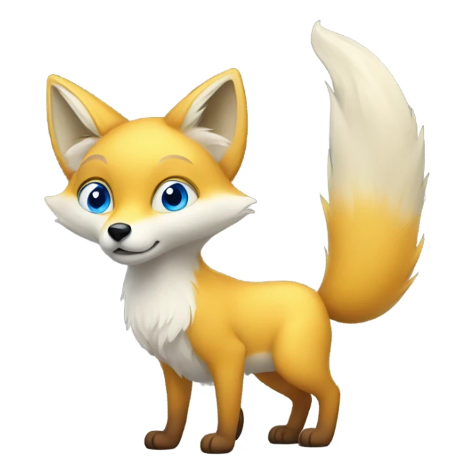 Young yellow fox with two tails  and blue eyes  sticker