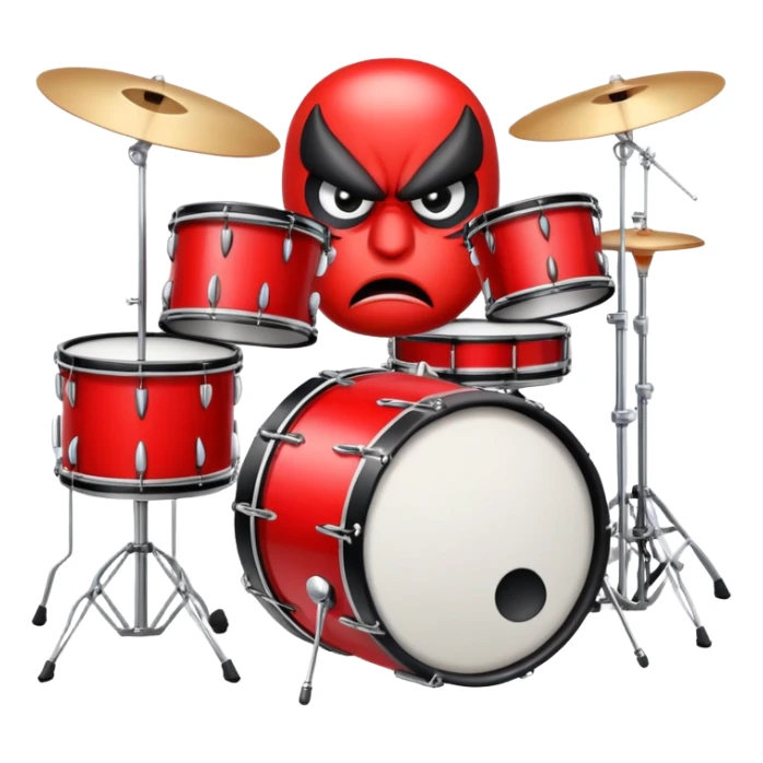 drum set with angry eyes and frown, cartoonish style sticker