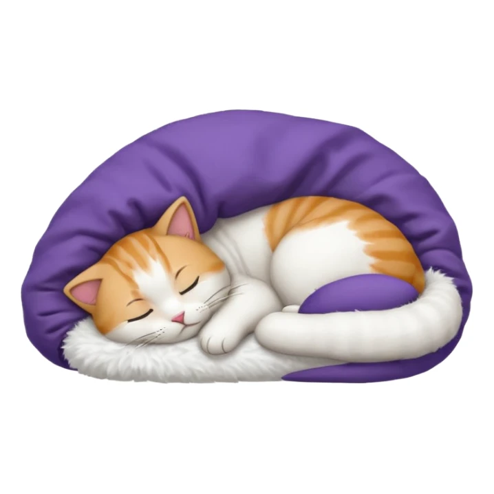emoji of sleeping cat, its pose is lying, it has on his head FedEx delivery cap sticker