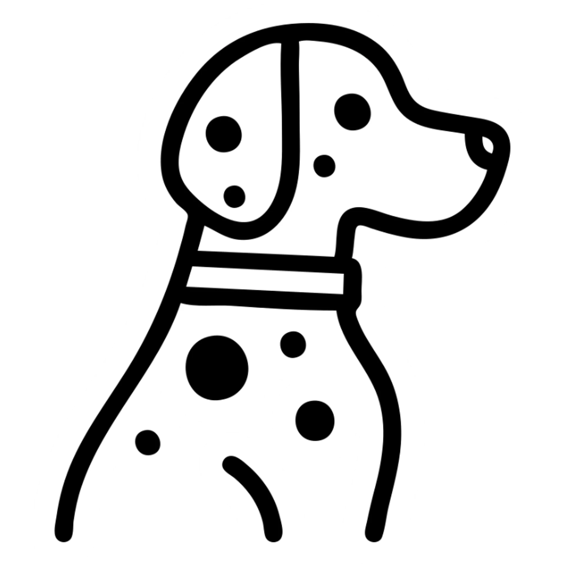Dalmatian dog with a red collar, outlined icon style, black lines, no fill sticker