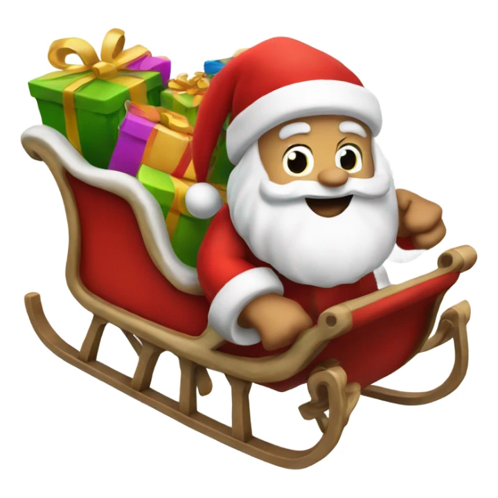 Santa clause riding a sleigh with presents sticker