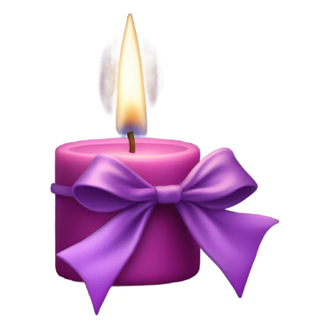 A dark pink candle wrapped with a deep lavender satin bow, glowing softly. sticker