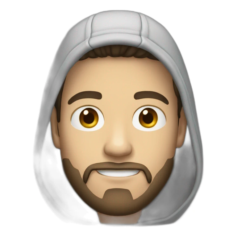 White man dark hair wearing a backwards cap and a goatee beard wearing hoodies sticker