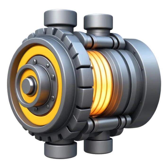 Powerful half-futuristic half-modern gray colored engine emoji, thick industrial metal body, rotating inner parts, glowing energy core.

 sticker