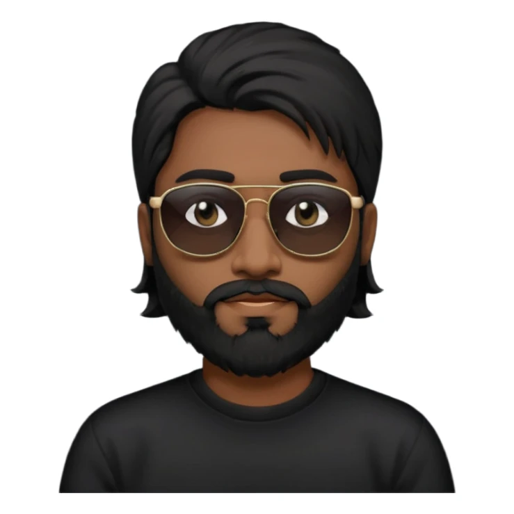 Indian man with  black mullet  and beard and black sunglasses and black jumper sticker