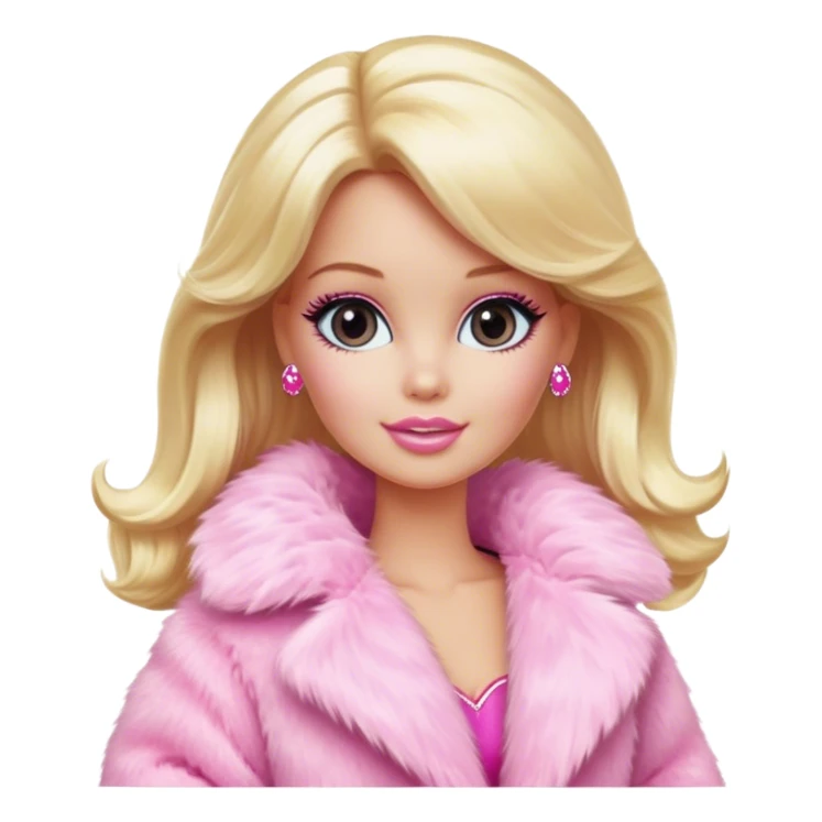 Blonde Barbie wearing pink fluffy fur coat sticker