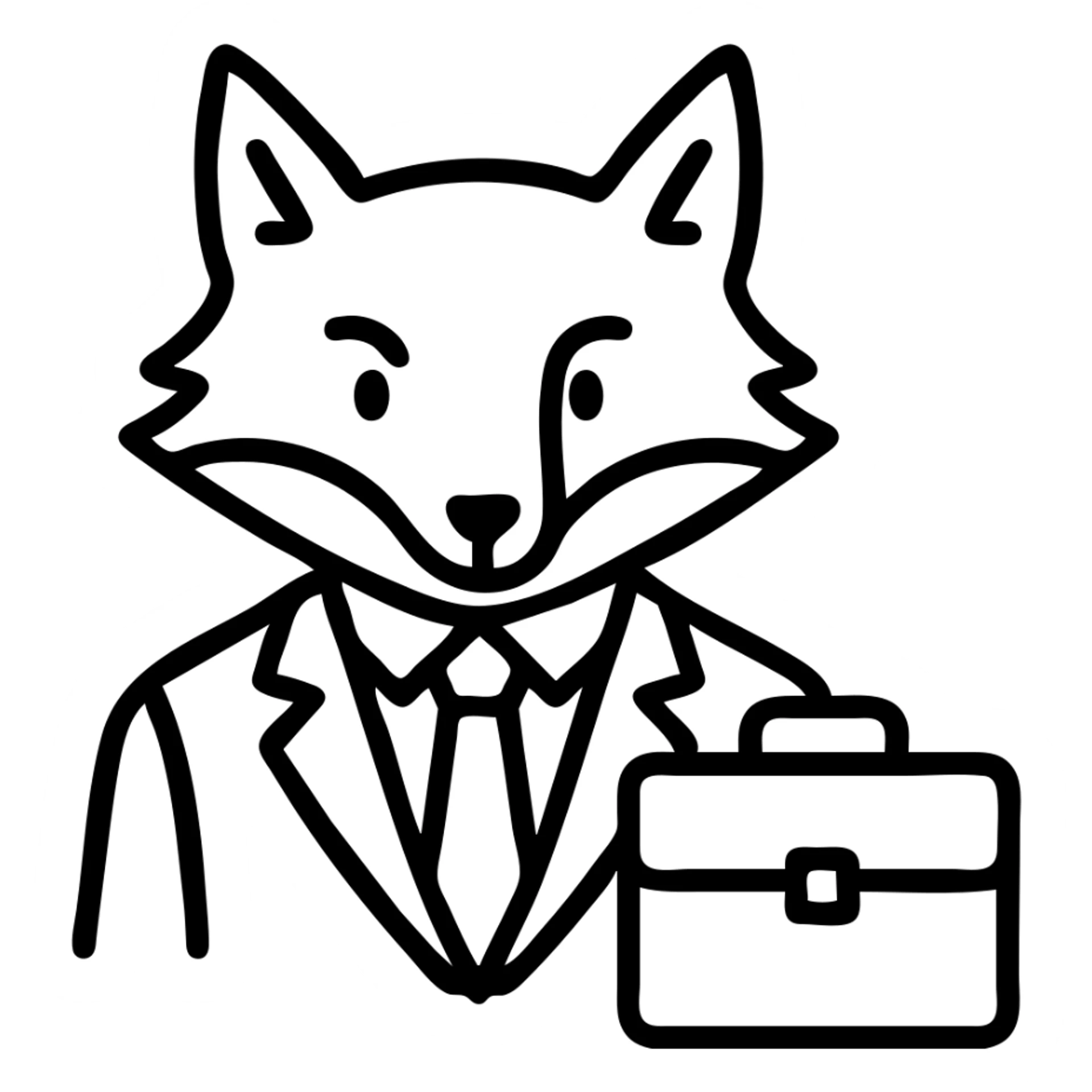 Add a briefcase to the fox in a business suit, keep the hand drawn outline icon style, no background. sticker