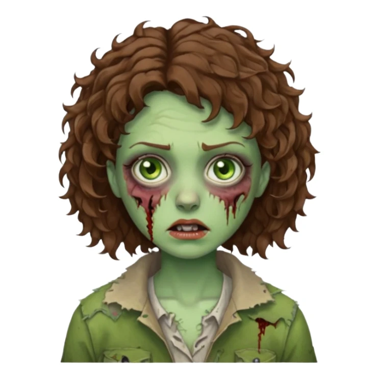 uma zumbi (mulher) com cabelos cacheados castanhos curtos e olhos verdes sticker