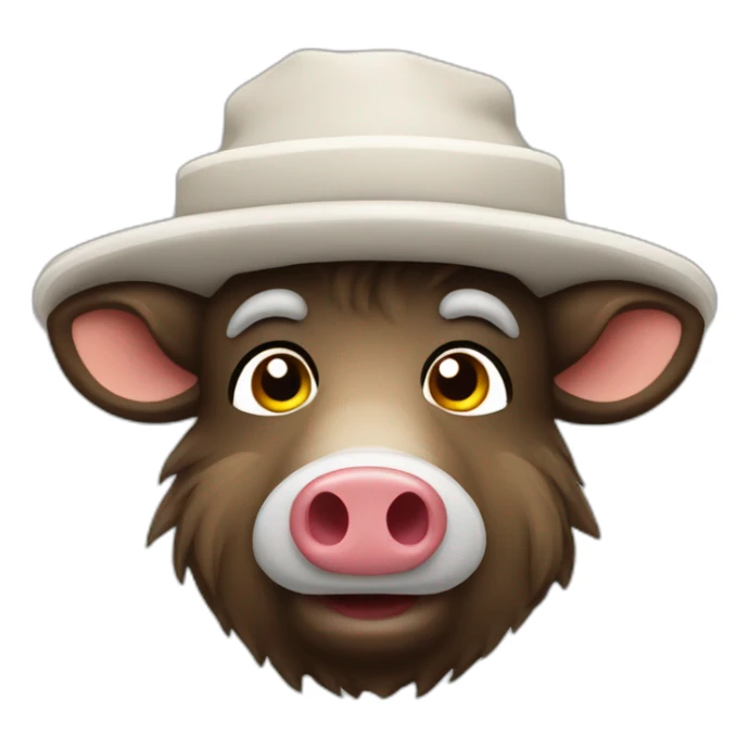 Full face style unemotional wild boar with stubble in a winter hat sticker