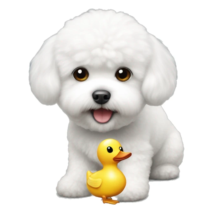 White little Bichon Frize with toy duck  sticker