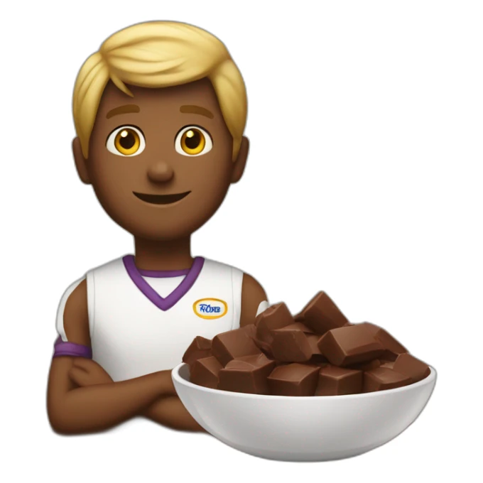 ste ellis next to a while bowl filled with chocolate sticker